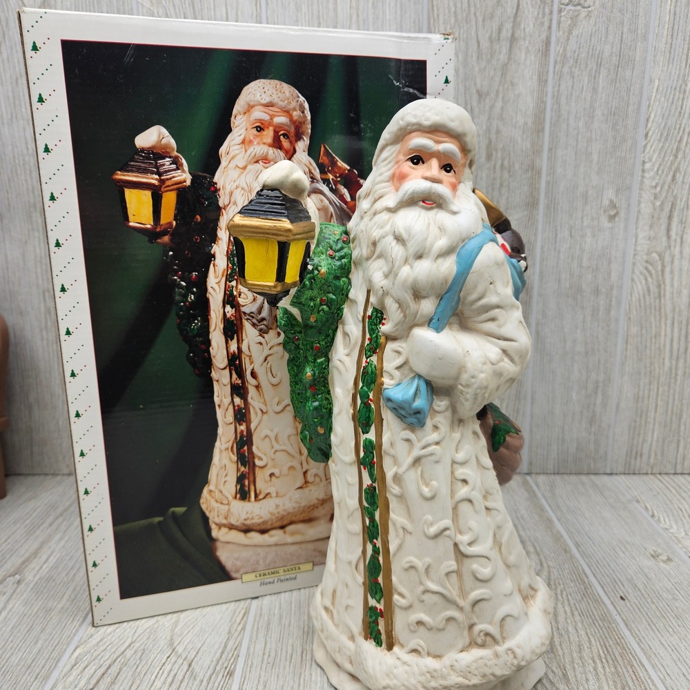 Holiday Time Ceramic Santa Figurine Hand Painted Father Christmas with Lantern‎